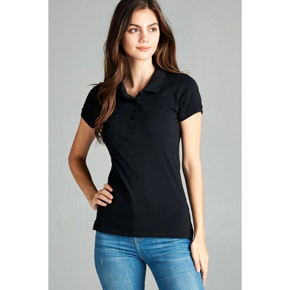 Active Basic Women's Polo Shirt Short Sleeve Button-Up Cotton Blend - Picture 3 of 3